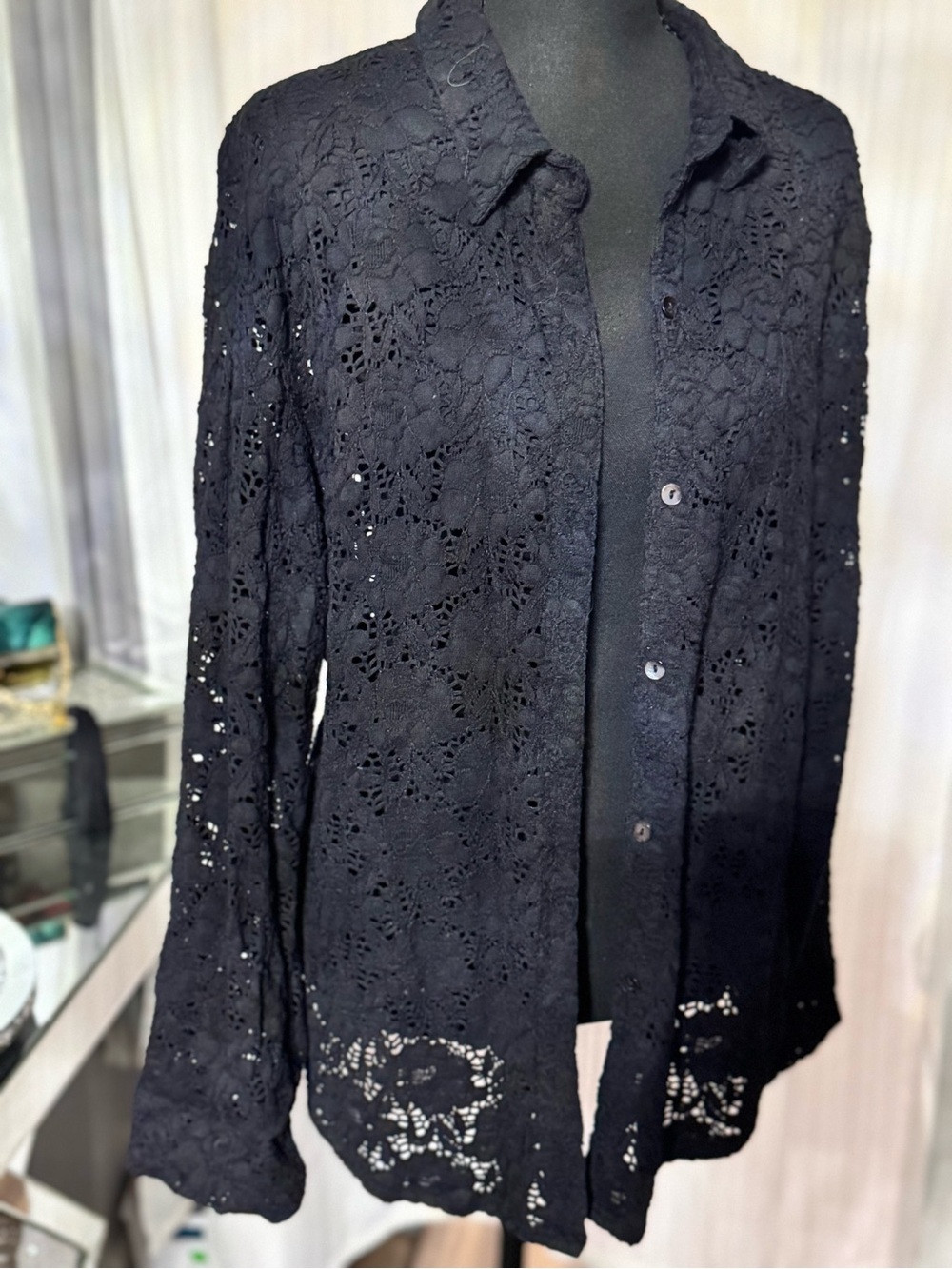 Chico's Black Floral Lace Button-Front Blazer
